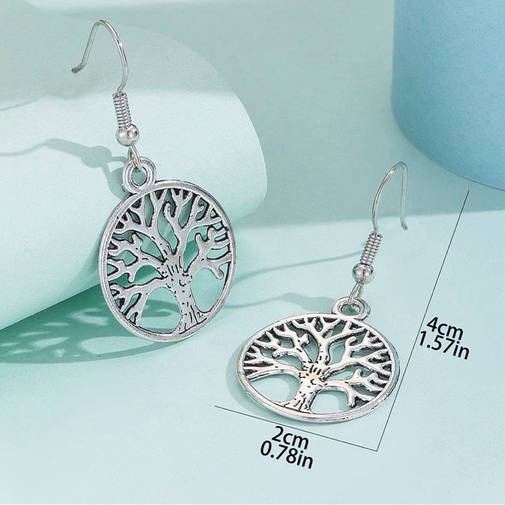 Any 4/$25! Silver Boho Tree of Life Drop Earrings - Picture 3 of 5